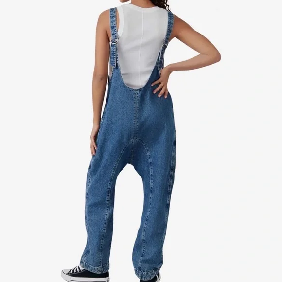 Free People Women's Blue Denim Overalls - Picture 3 of 12
